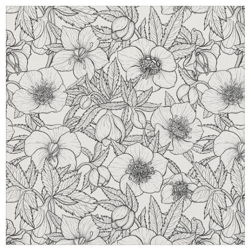 Hellebores in black and white fabric