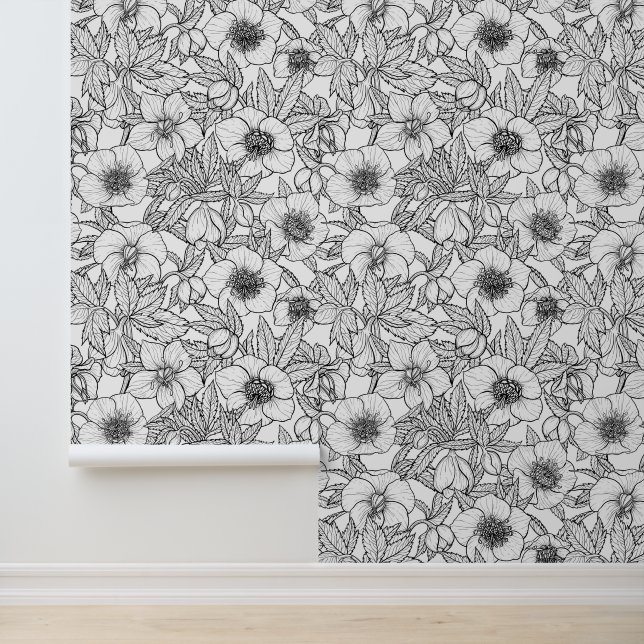 Hellebores in black and white wallpaper  (Application)