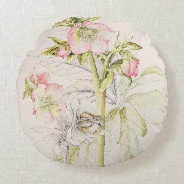 Hellebores Round Pillow (Front)