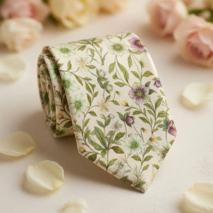 Helleborus Delicate Botanical Floral Neck Tie