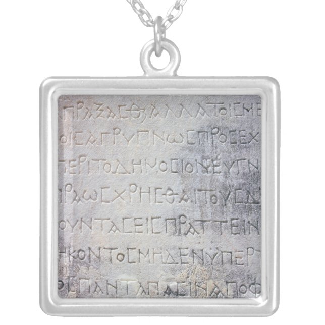 Hellenistic epigraph stone , found in Ephesus Silver Plated Necklace (Front)