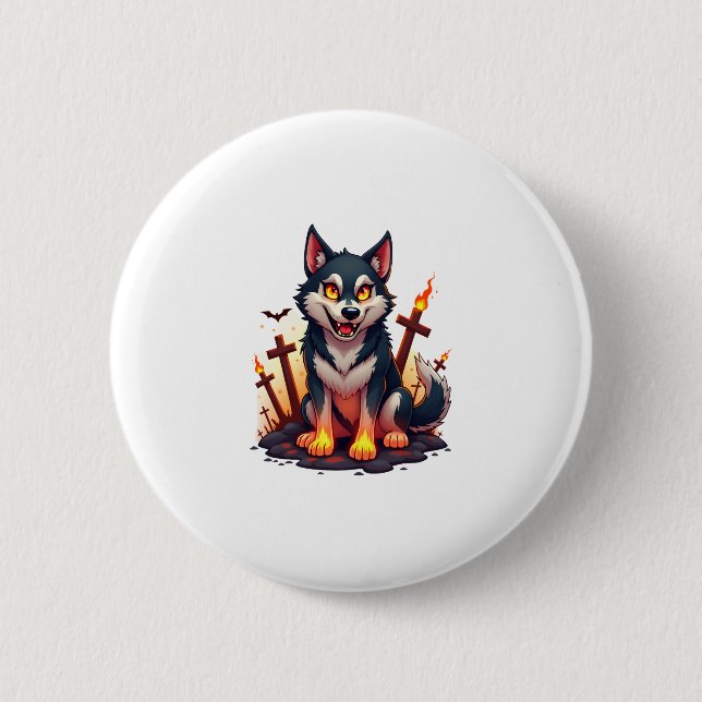Hellhound Husky Dog Button (Front)