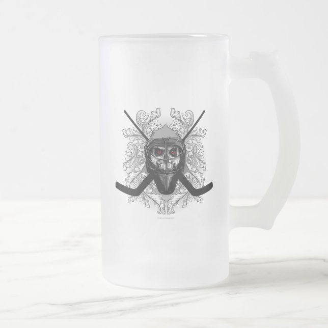 Hellish Hockey Goalie Frosted Glass Beer Mug (Right)