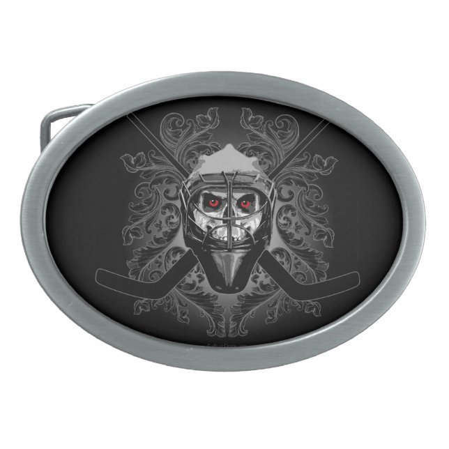 Hellish Hockey Goalie Oval Belt Buckle (Front)