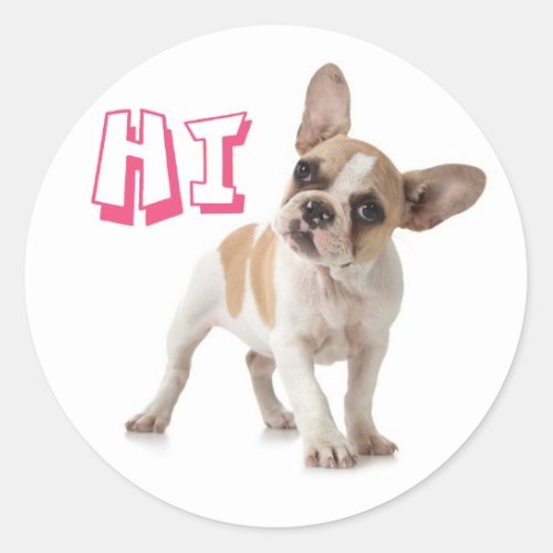 Helllo Hi French Bulldog Puppy Dog Sticker  Seal