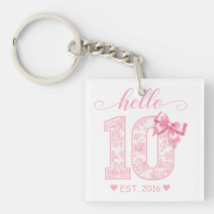Hello 10 Birthday Pink Hello 10 Custom Year Keychain