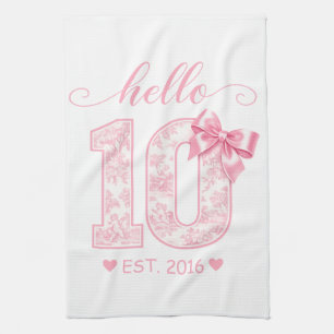 Hello 10 Birthday   Pink Hello 10 Custom Year Kitchen Towel