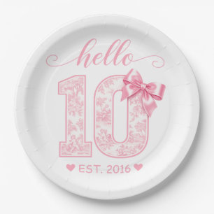 Hello 10 Birthday Pink Hello 10 Custom Year Paper Plates