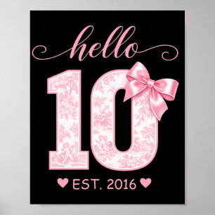Hello 10 Birthday Pink Hello 10 Custom Year Poster