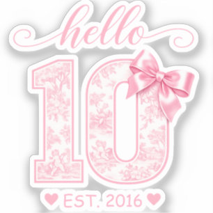 Hello 10 Birthday Pink Hello 10 Custom Year Sticker