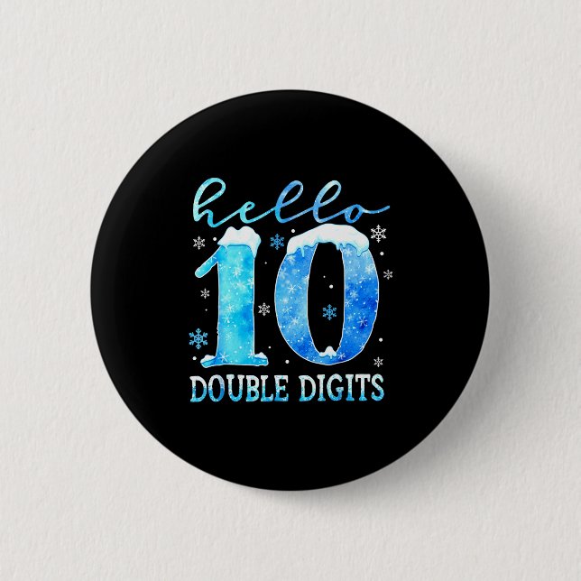 Hello 10 Double Digits Snowflakes Winter Christmas Button (Front)
