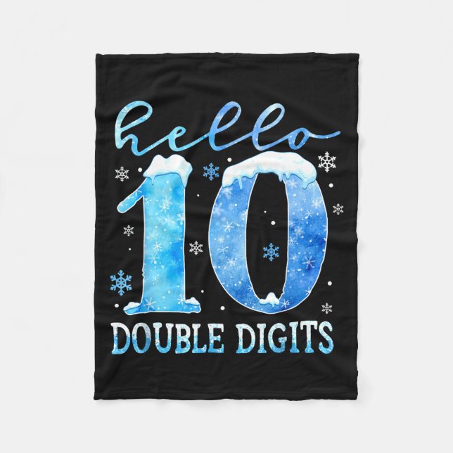 Hello 10 Double Digits Snowflakes Winter Christmas Fleece Blanket (Front)
