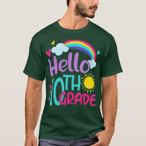 Hello 10th Grade Funny Colorful Rainbow Back To Sc T_Shirt