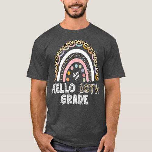 Hello 10th Grade Leopard Rainbow Teacher ns Sophom T_Shirt