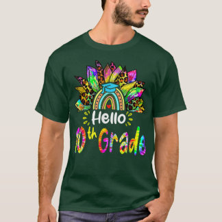 Hello 10th Grade Rainbow Sunflower Tie dye Back to T-Shirt