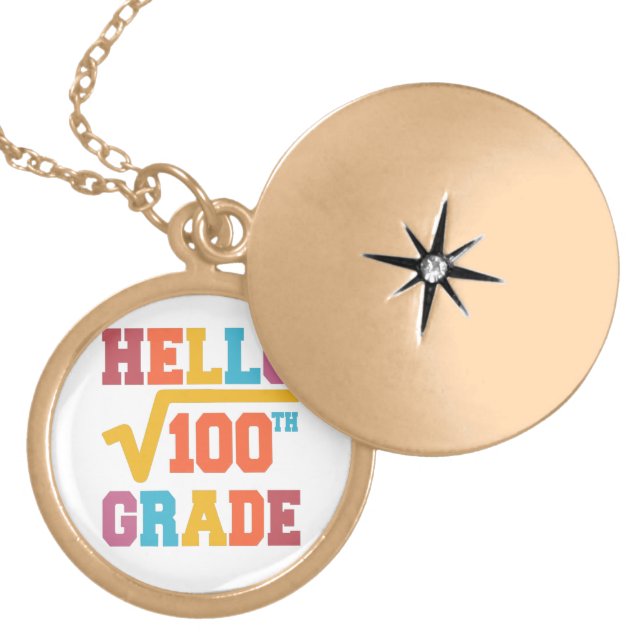Hello 10th grade Square Root of 100 math Student Gold Plated Necklace (Front)