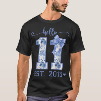 Hello 11 Est 2015 Blue Coquette Bow 11Th Birthday T-Shirt