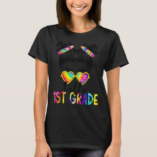 Hello 1st Grade Back To School Girls Messy Hair Bu T-Shirt