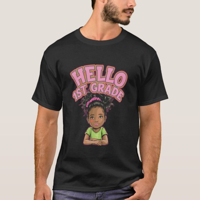 Hello 1st Grade Colorful School Design T-Shirt (Front)