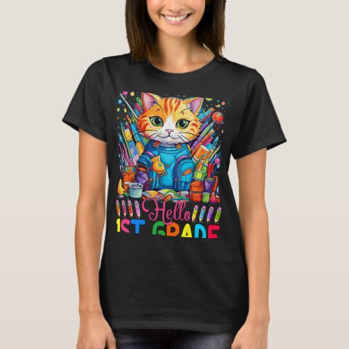 hello 1st grade cute cat 2back to school happy fir T_Shirt