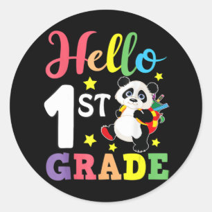 Hello 1st Grade Cute Panda Back To School Student Classic Round Sticker