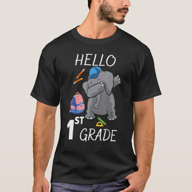 Hello 1st Grade Dabbing Elephant Land Animals Back T-Shirt (Front)