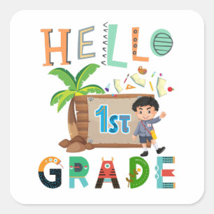 Hello 1st Grade First Day Of School Team Square Sticker