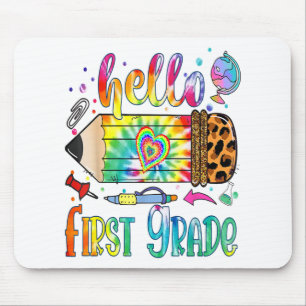 Hello 1st Grade Leopard Pencil Tie Dye Funny Back  Mouse Pad