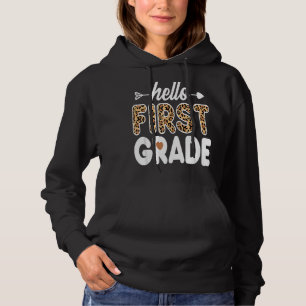 Hello 1st Grade Leopard Print First Grade Teacher Hoodie