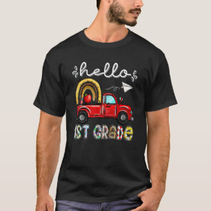 Hello 1st Grade Truck Rainbow Teacher Student Back T-Shirt