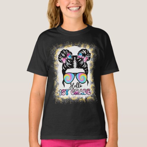 Hello 1th Grade Messy Hair Back To School T_Shirt