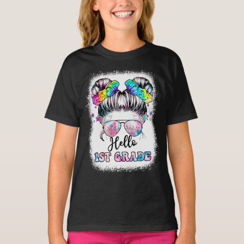 Hello 1th Grade Messy Hair Back To School T_Shirt