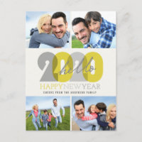 Hello 2020 Modern Happy New Year 4 Photo Collage Holiday Postcard