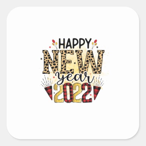 Hello 2022 Happy New Year 2022 Leopard Square Sticker