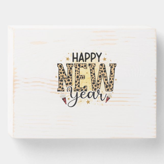 Hello 2022 Happy New Year Leopard Wooden Box Sign (Front Horizontal)