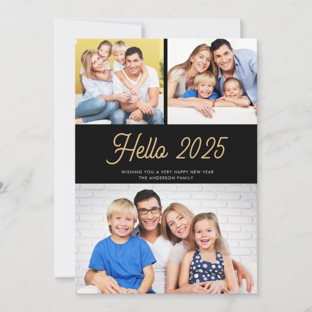 Hello 2023 Happy New Year 3 Photo Holiday Card (Front)