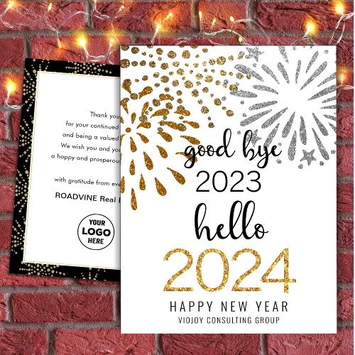 Hello 2024 Business Festive Fireworks New Year Holiday Postcard