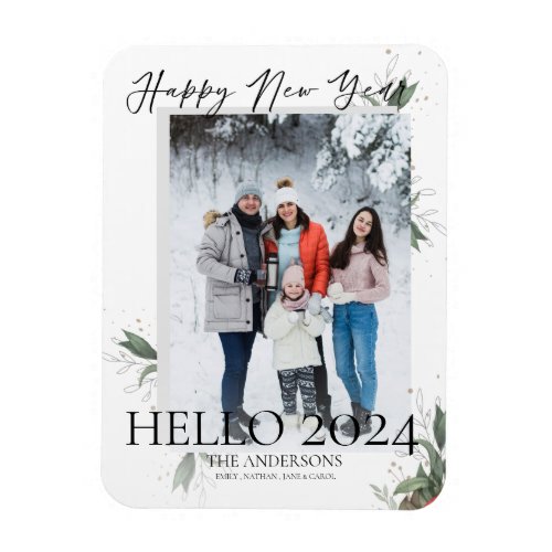 Hello 2024 Elegant Floral Script Happy New Year Magnet