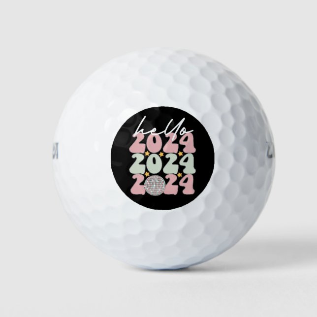 Hello 2024 Groovy Happy New Year Christmas Golf Balls (Front)