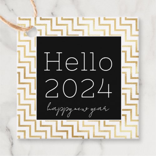 Hello 2024 Happy New Year Gold Chevron Modern  Favor Tags
