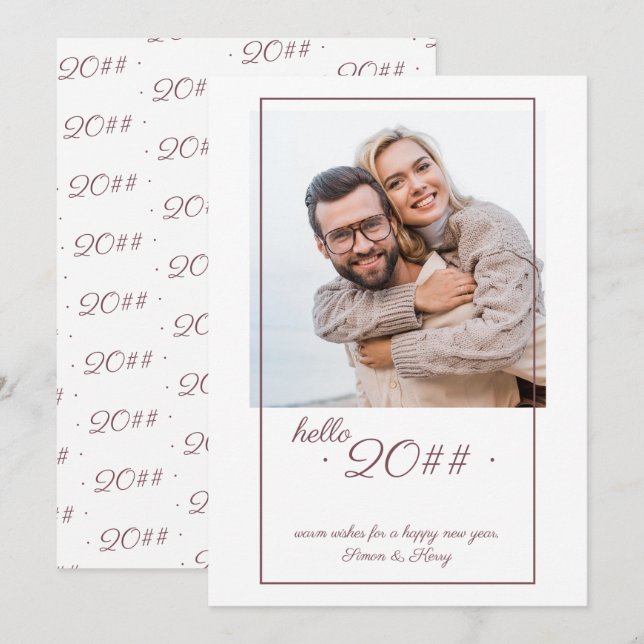 Hello 2024 Minimalist Offset Framed Photo New Year Holiday Card (Front/Back)