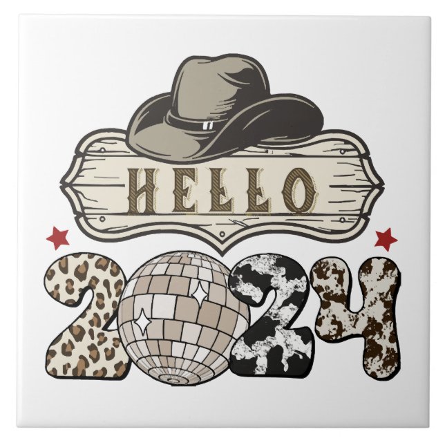 Hello 2024 Western Ceramic Tile (Front)