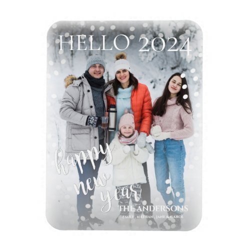Hello 2024 White Polka Dots Photo Happy New Year Magnet