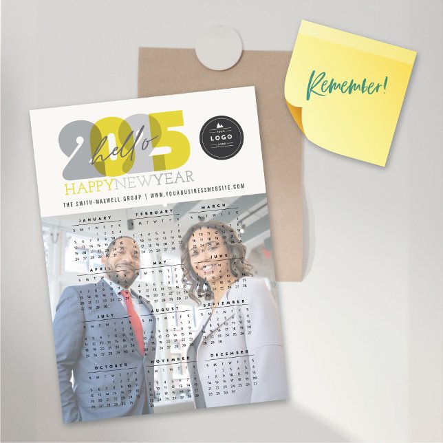 Hello 2025 Calendar New Year Magnetic Photo Card (Hello Transparent Yellow/Grey 2025 Calendar New Year Magnetic Photo Card @ fat_fa_tin)