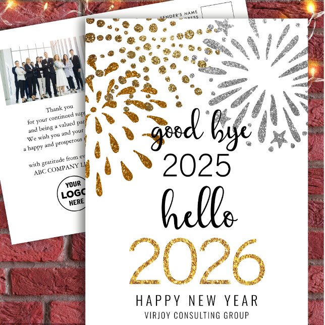 Hello 2026 Business Festive Fireworks New Year Holiday Postcard (Creator Uploaded)