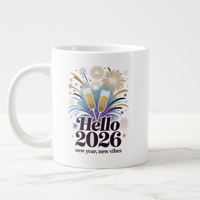 Hello 2026 Celebration– New Year Sparkle Design Giant Coffee Mug (Left)