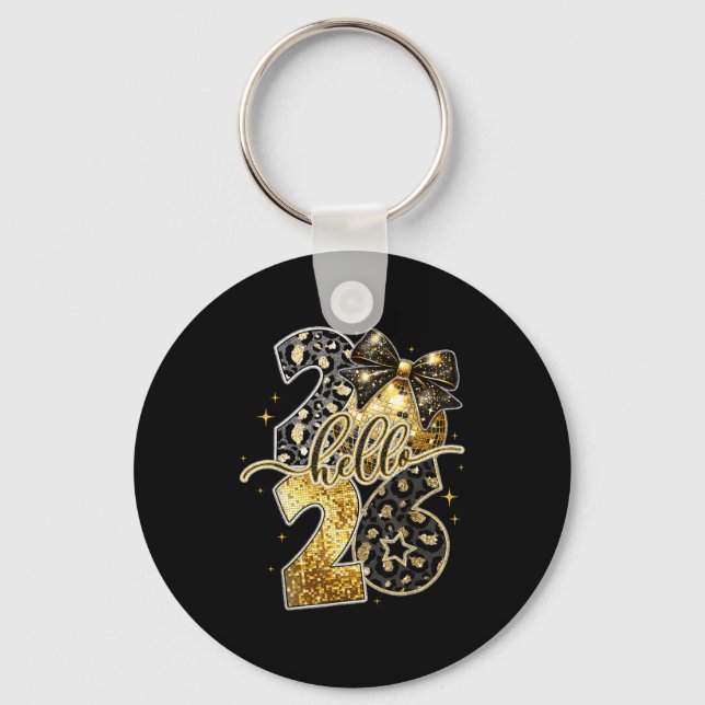 Hello 2026 Coquette Bow Leopard New Years Eve Part Keychain (Front)