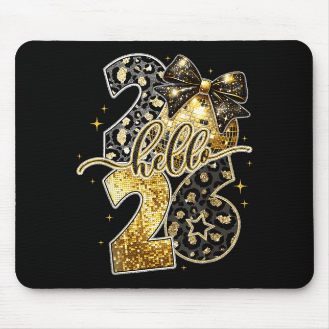 Hello 2026 Coquette Bow Leopard New Years Eve Part Mouse Pad (Front)