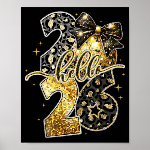 Hello 2026 Coquette Bow Leopard New Years Eve Part Poster