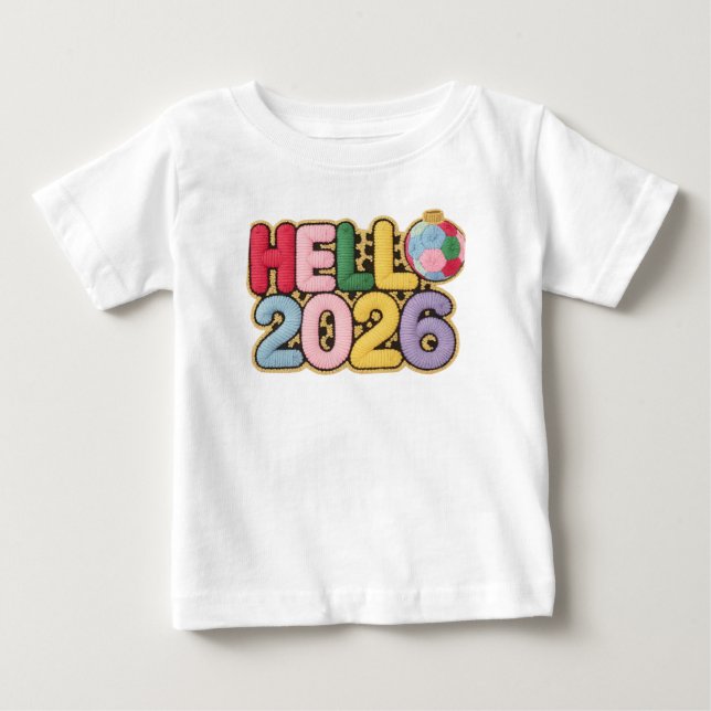 Hello 2026 Cozy Embroidery Style New Year Tee (Front)
